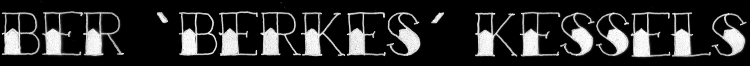 Logo with handdrawn black and white tattoo letters forming the words Bèr `berkes` Kessels